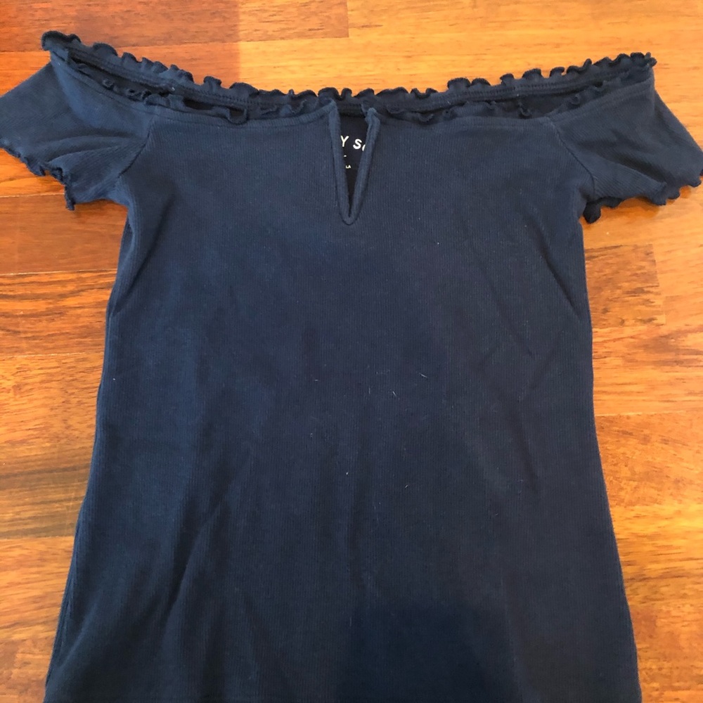 Navy off the shoulder crop top